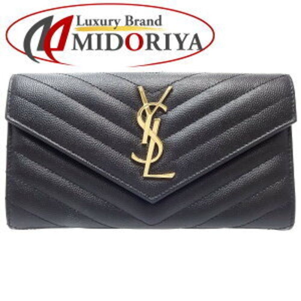 SAINT LAURENT PARIS Flap Wallet Cassandra Trellis Long Black Lambskin
